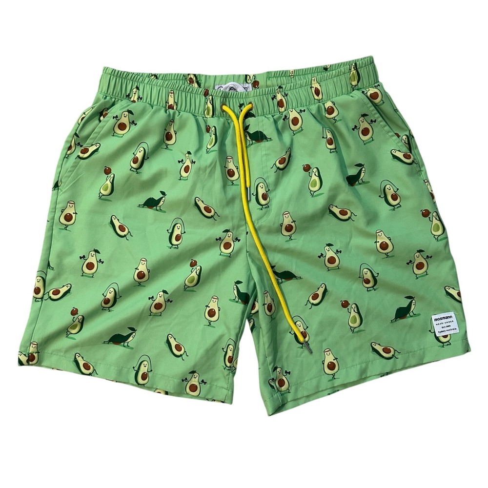 Mosmann Avocado Print Swim Trunks Athletic Gym Shorts Pockets Men's Large‎